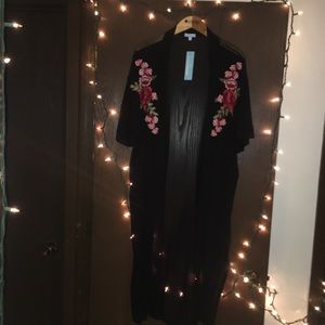Black long mesh kimono